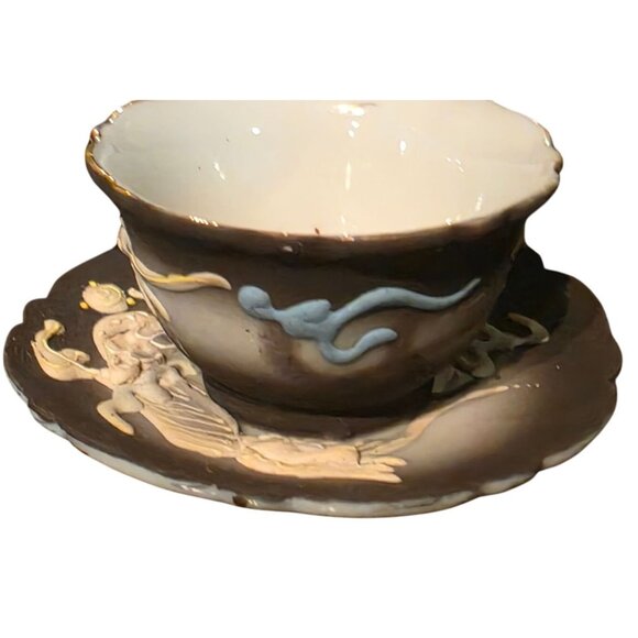 DRAGON Ware Black Moriage Tea Cup and Saucer Japan Demitasse Set Embossed Design - Picture 6 of 16